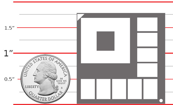 module at scale next to US quarter coin